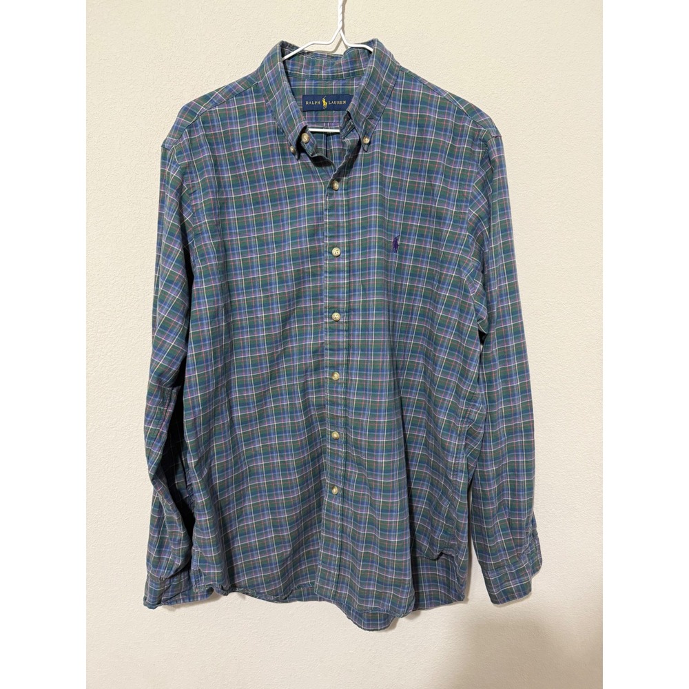 Ralph Lauren Blue/Green Multicolor Plaid Button Up Men's Large Preppy Classic